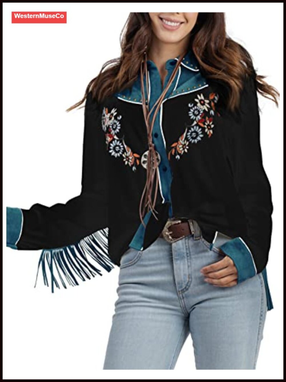 Women's Western Embroidered Snap Shirt Fringe Rayon Concert